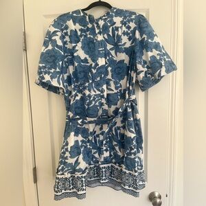 Joie Blue and White belted Floral Short Dress
